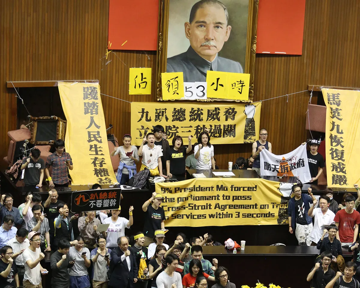 太陽花學運攻佔立法院，阻止《海峽兩岸服務貿易協議》的簽定。（林瑞慶攝）