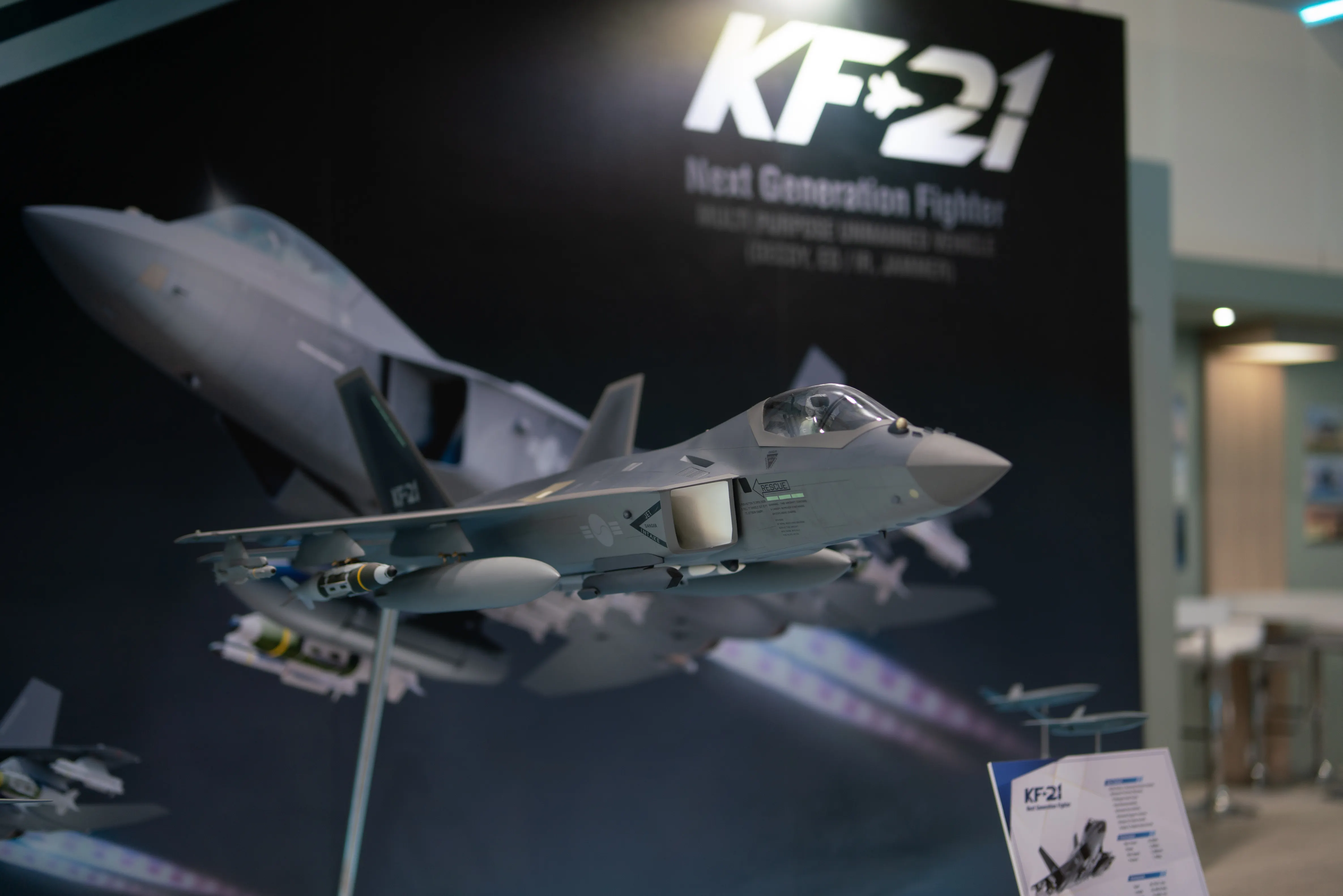 韓國與印尼共同研發的KF-21獵鷹戰機已於去年7月完成首飛，將作為韓印兩國下一代重要的空中兵力。（傅啟禎攝）