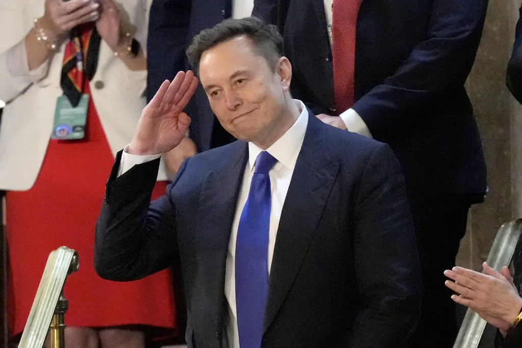 2025年3月4日。馬斯克(Elon Musk)出席美國總統川普在國會聯席會議上的演說。(AP)