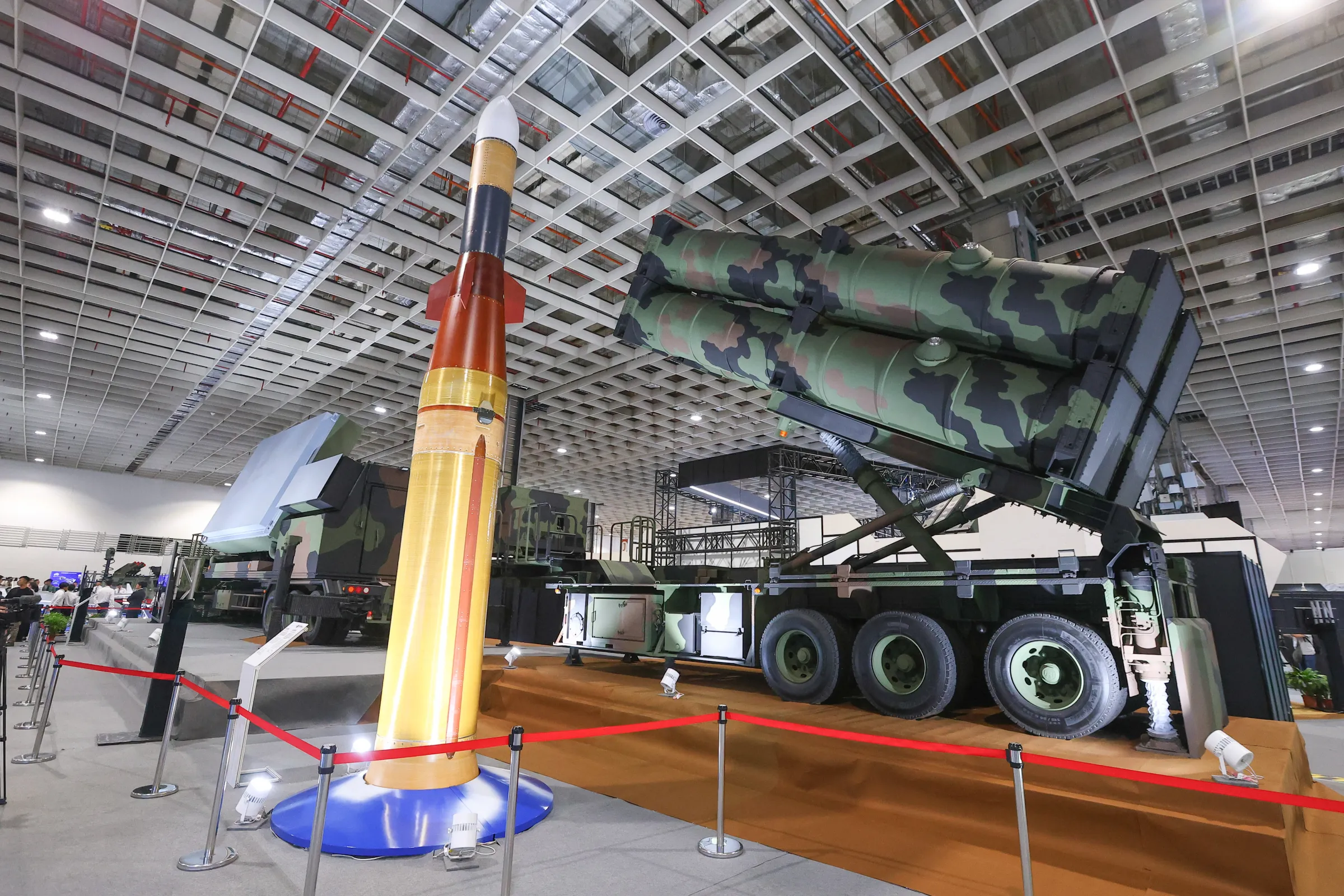 Taiwan's Chiang Kung air defense missile system, seen on display at the 2025 Taipei Aerospace and Defense Technology Exhibition, already stood out for its unusual size. The Kirin Project's launch vehicle is about four times as large. (File photo, Yen Lin-yu)