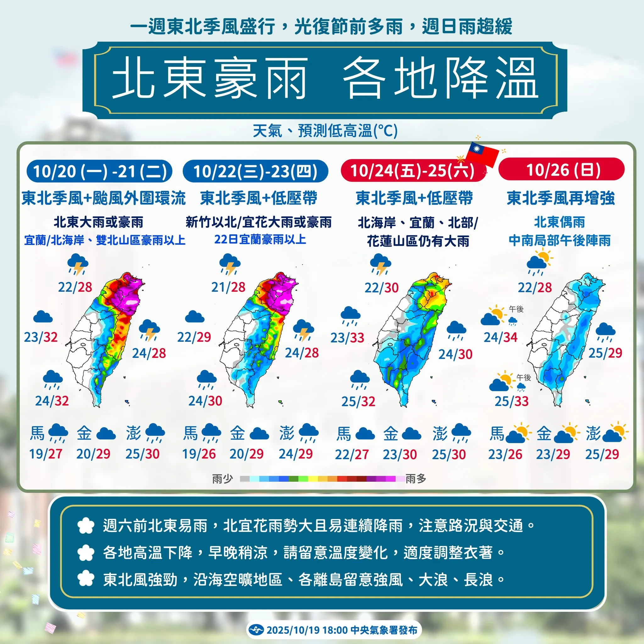 全台湾の降雨スケジュール。(図/取自気象局フェイスブック)