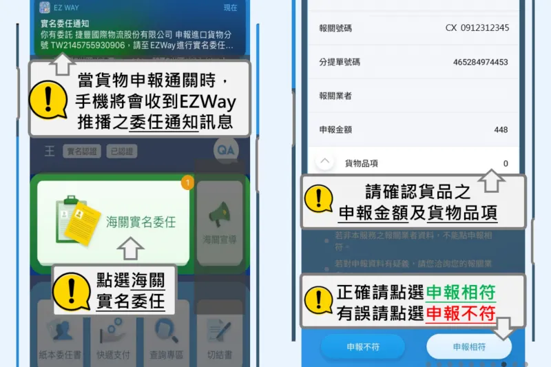 EZ WAY 實名制申報方法。(圖/取自關務署官網)