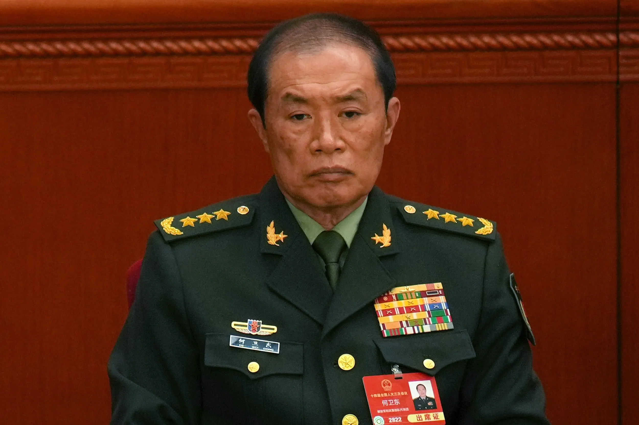 2025年3月5日、時任中央軍事委員會副主席何衛東出席全國人民代表大會。(美聯社)