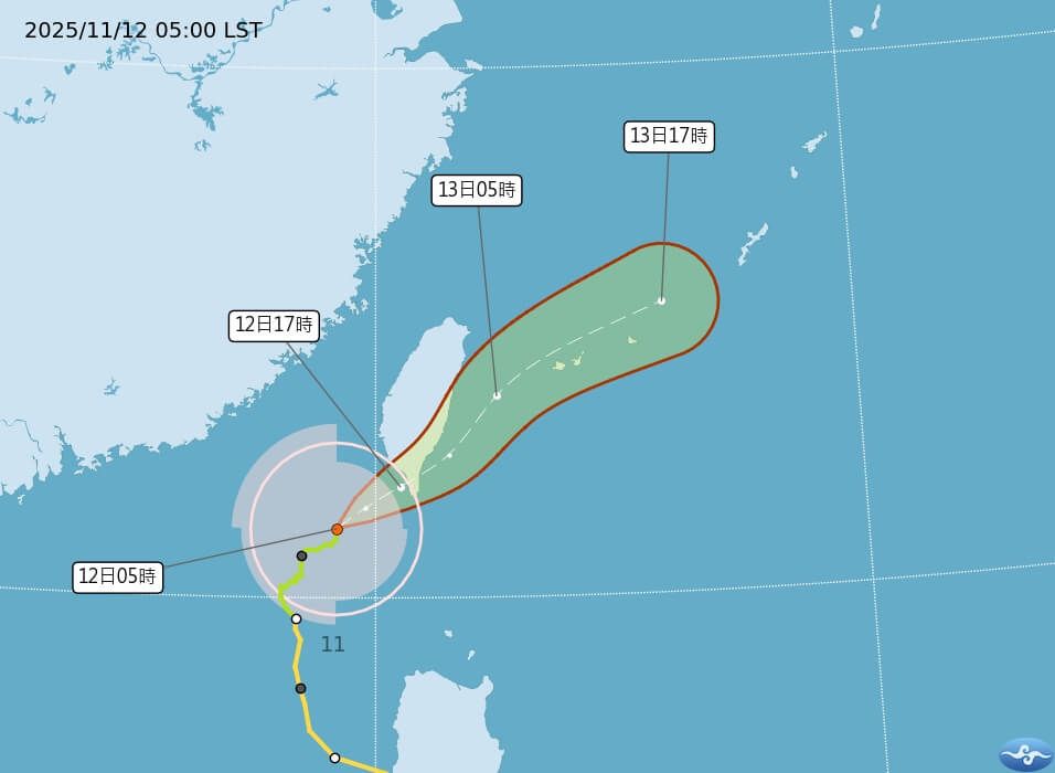 鳳凰颱風路徑潛勢圖。(圖/取自氣象署)