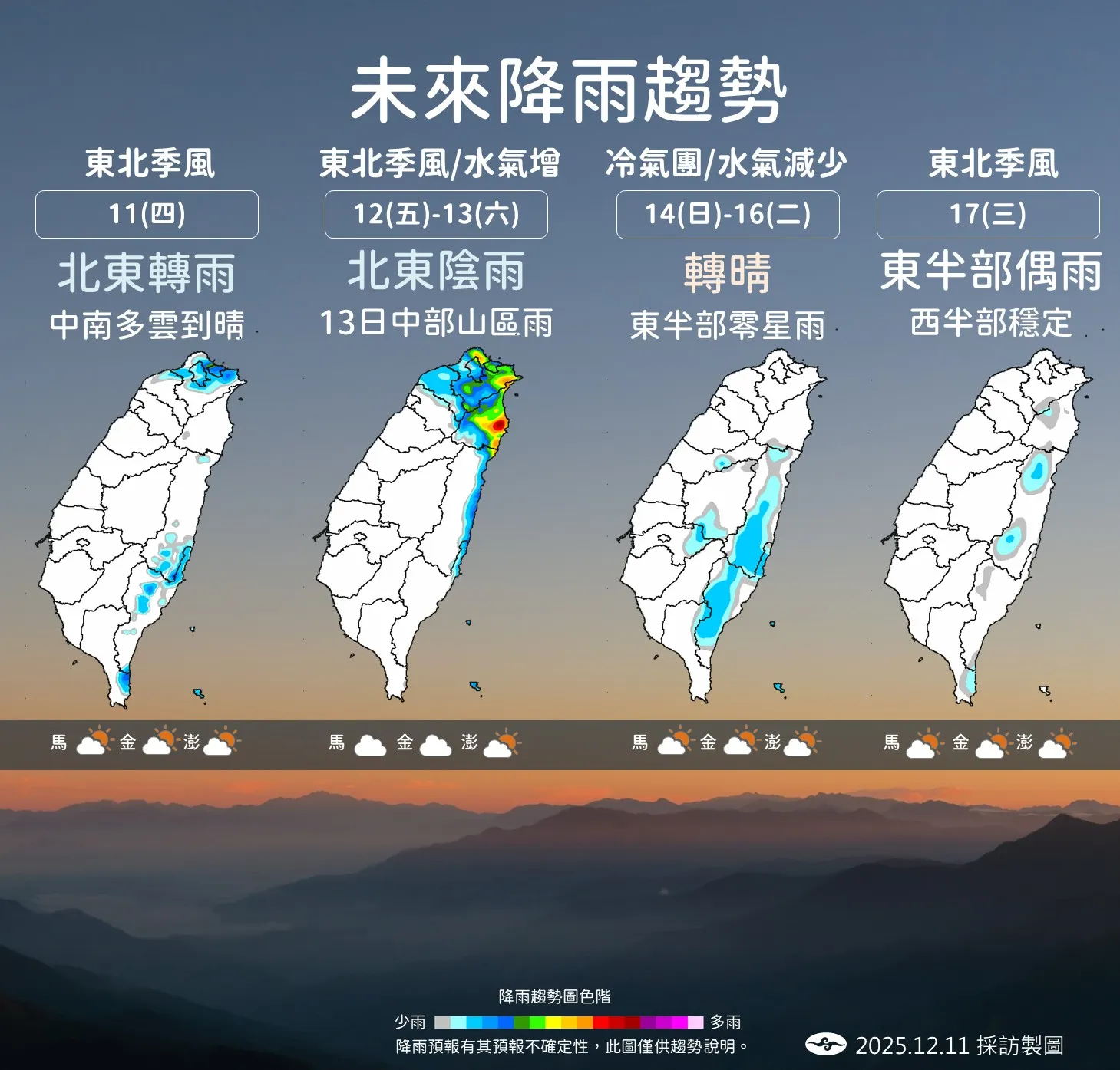 未來一周降雨趨勢。(圖/中央氣象署提供)