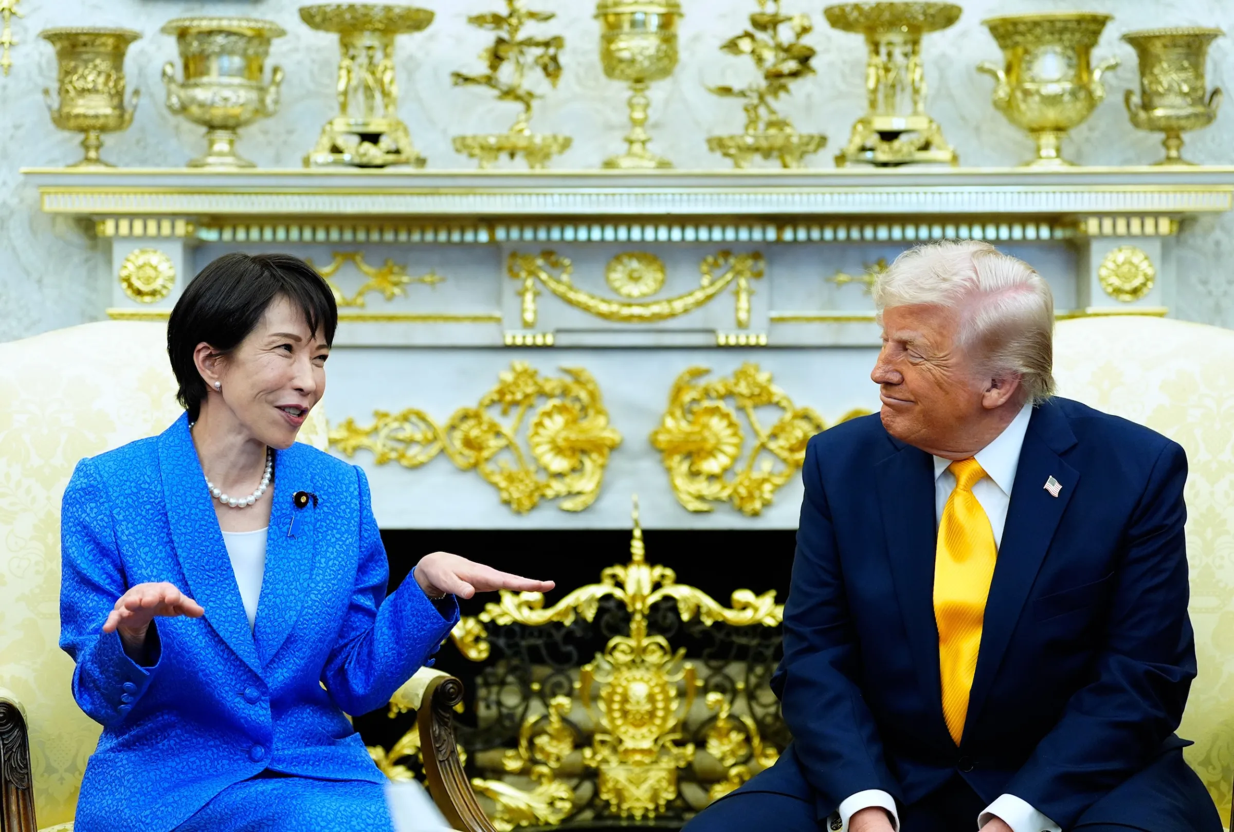 2026年3月19日,日本首相高市早苗與美國總統川普在白宮會面。(美聯社)