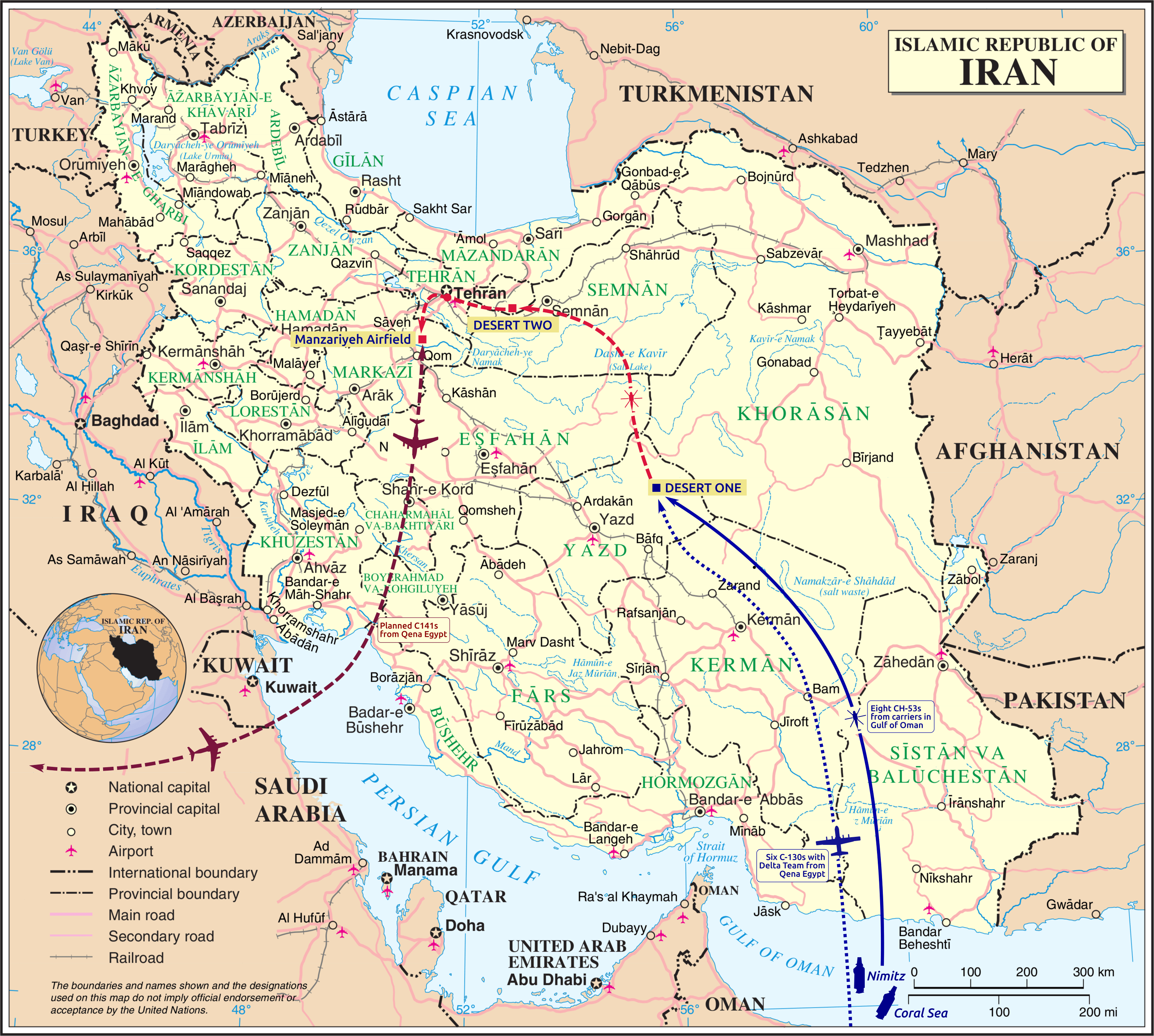 1980年4月美軍「鷹爪計畫」示意圖。(維基百科)