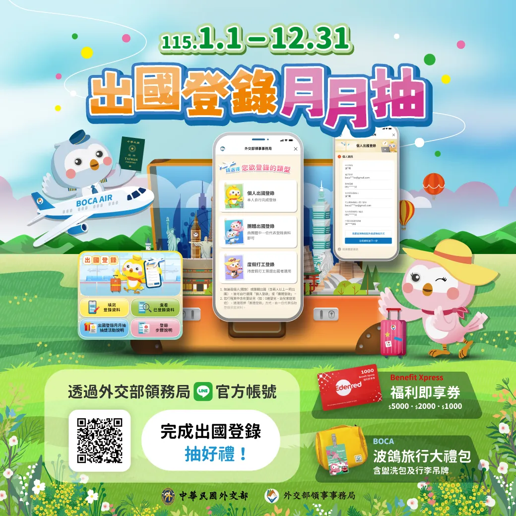 出國登錄月月抽活動懶人包。(圖/取自外交部官網)