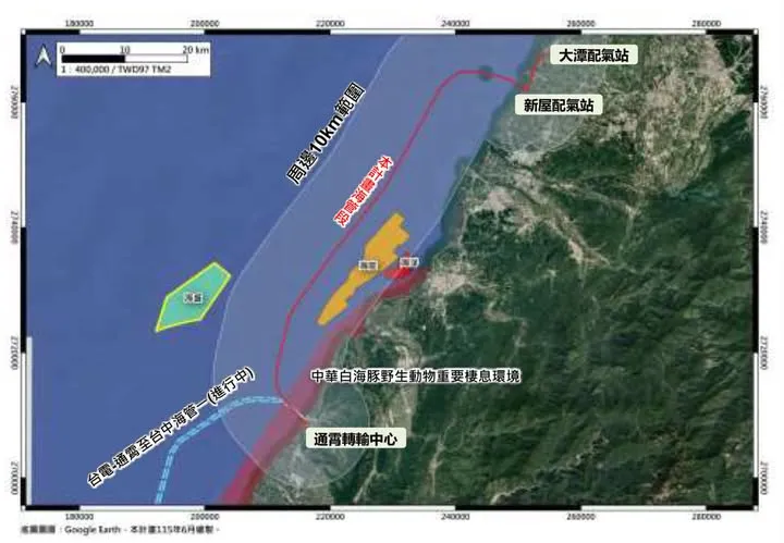 通霄到大潭第二條海底輸氣管線路徑。(圖/取自環評書)