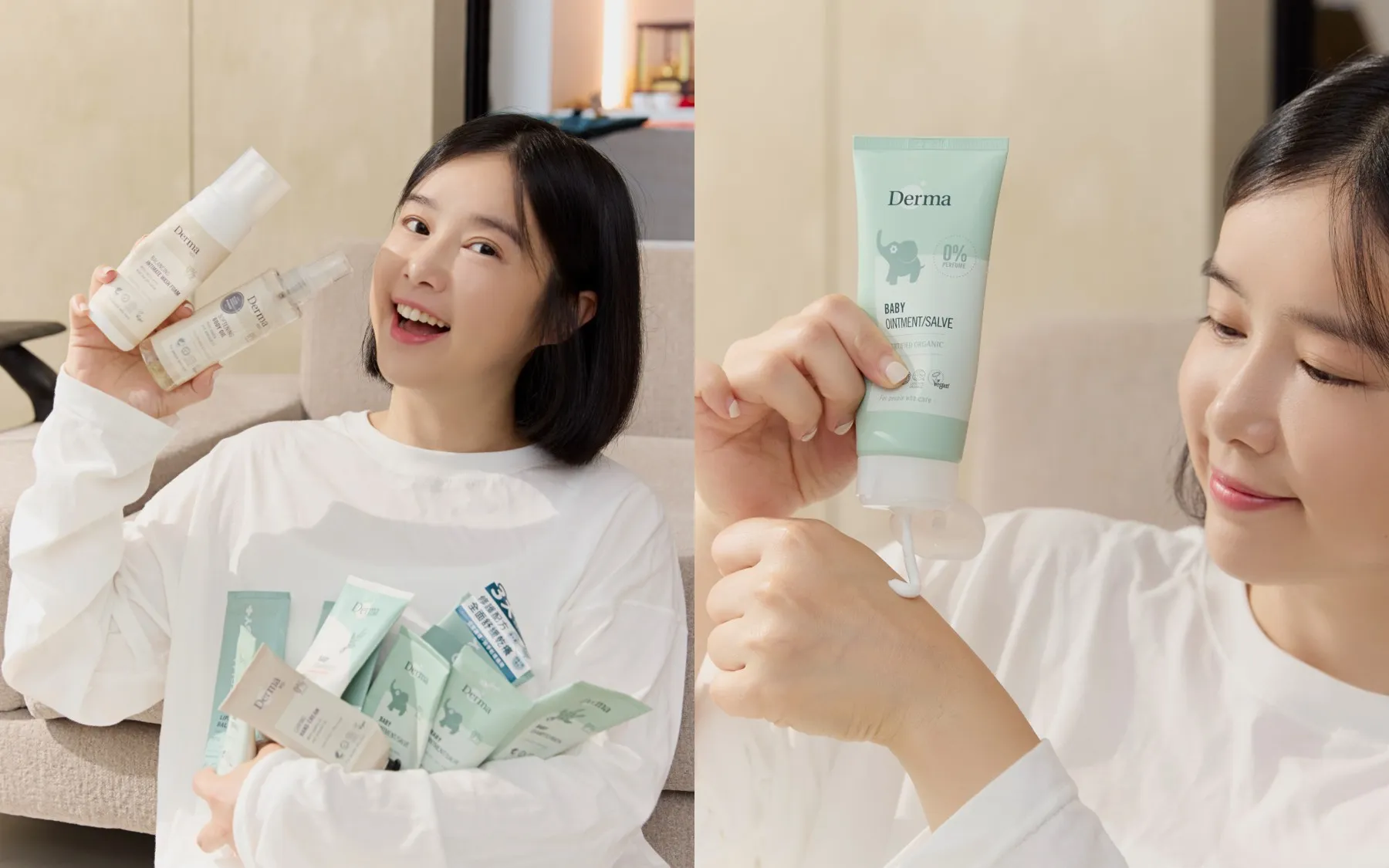 李佳穎自曝全家人洗護品,以及自身保養都用Derma,更無私分享多款育兒神物,包含超好用的Derma屁屁膏