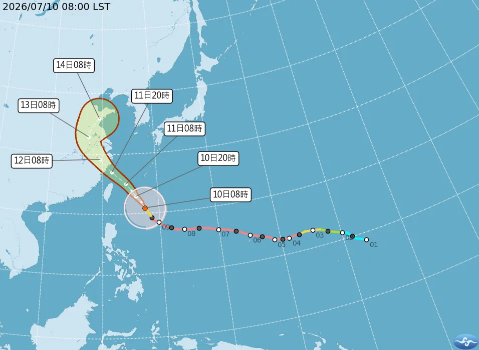 巴威颱風會登陸嗎?氣象署預估明7月11日午後暴風圈最接近台灣。(圖/取自氣象署官網)