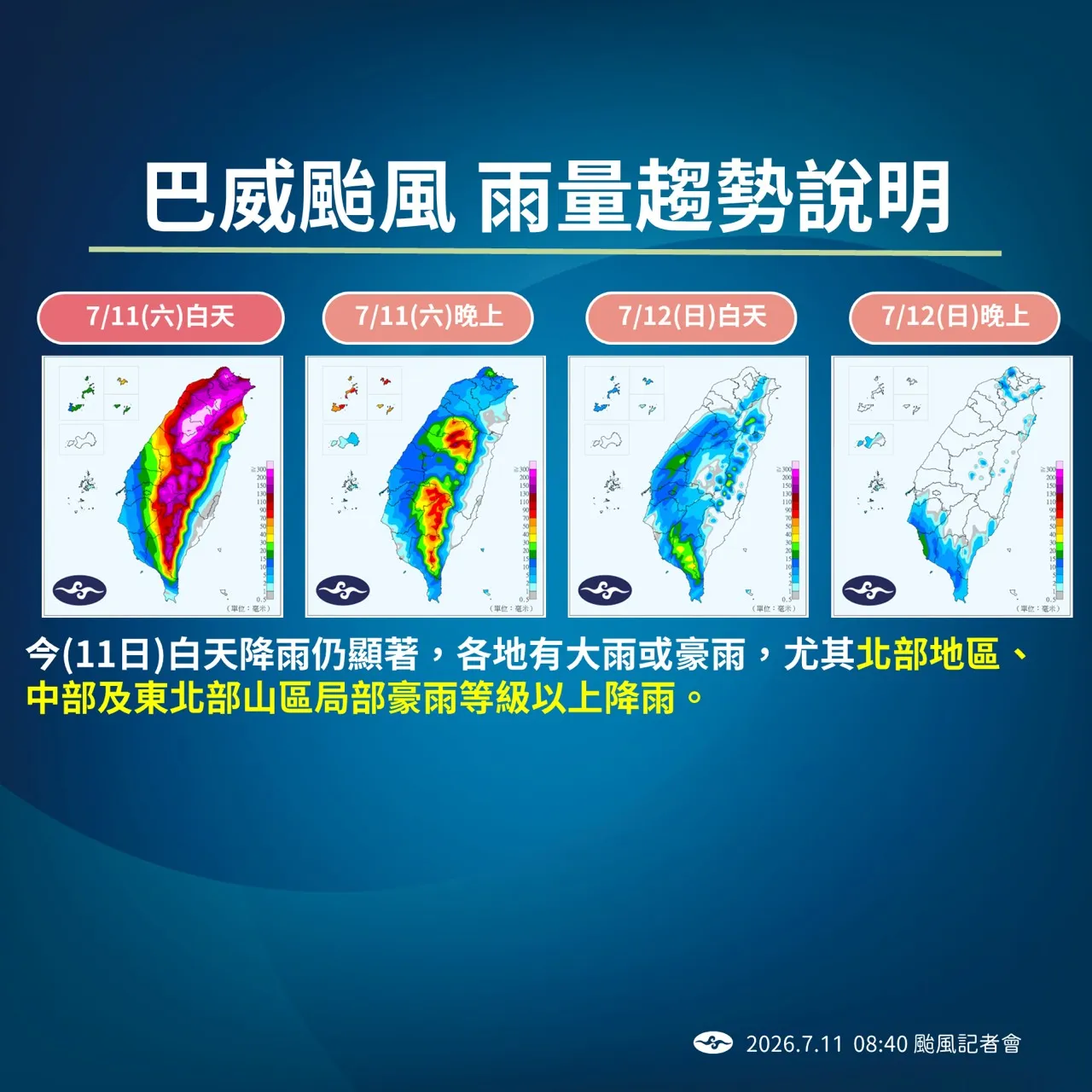 巴威颱風雨量趨勢。(圖/氣象署提供)