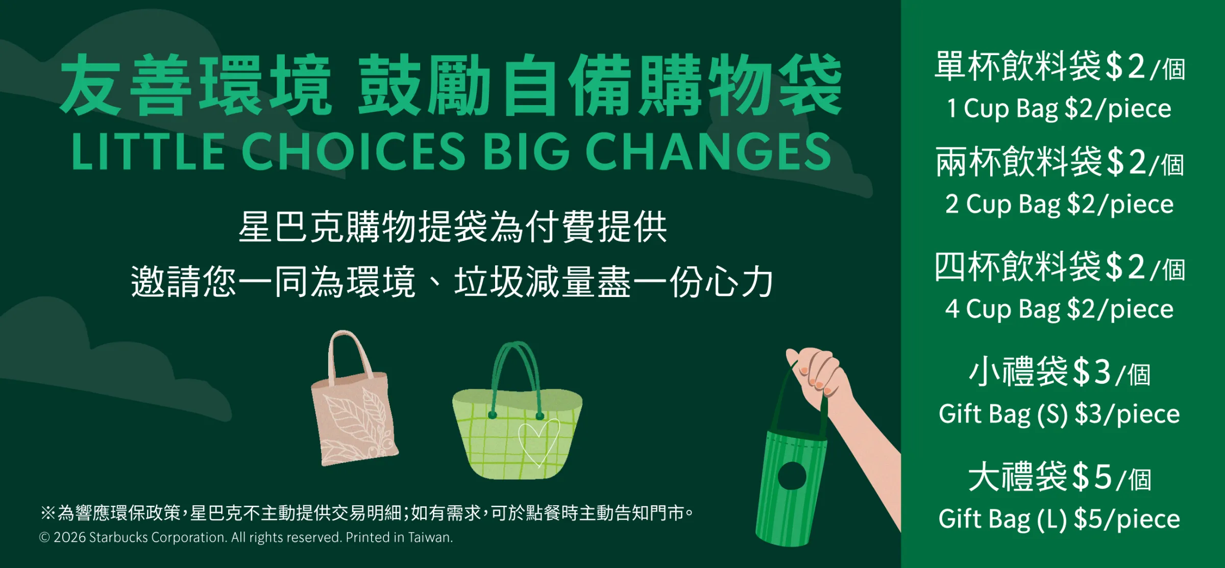 星巴克提袋付費說明。(圖/取自星巴克)
