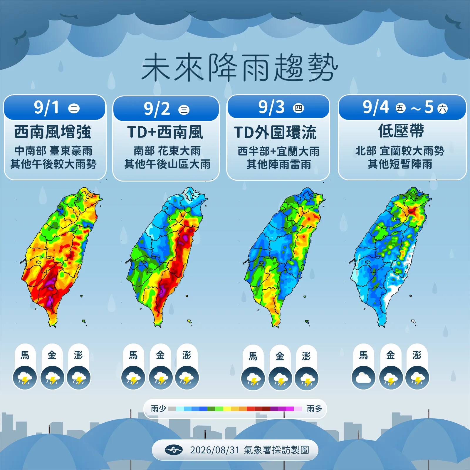 未來一周降雨趨勢。(圖/氣象署提供)