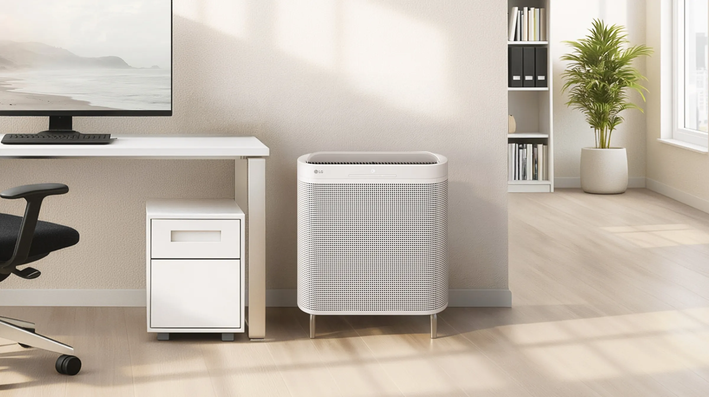 LG PuriCare WallFit邊淨機僅18公分寬,搭配上下雙向送風,兼顧空間運用與空氣循環
