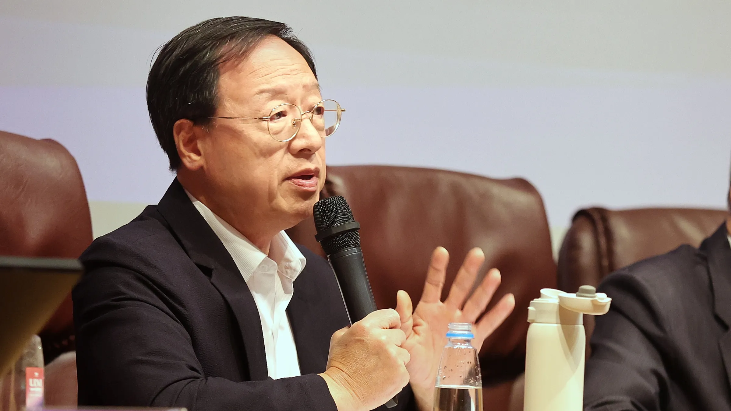 20260912-前行政院長江宜樺12日出席台北政經學院「總統直選30年的回顧與前瞻」研討會。(柯承惠攝)