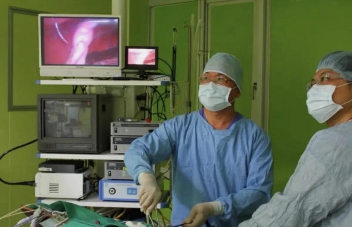Feng Zong-hong performs endoscopic surgery at Hongli Animal Hospital in Kaohsiung.