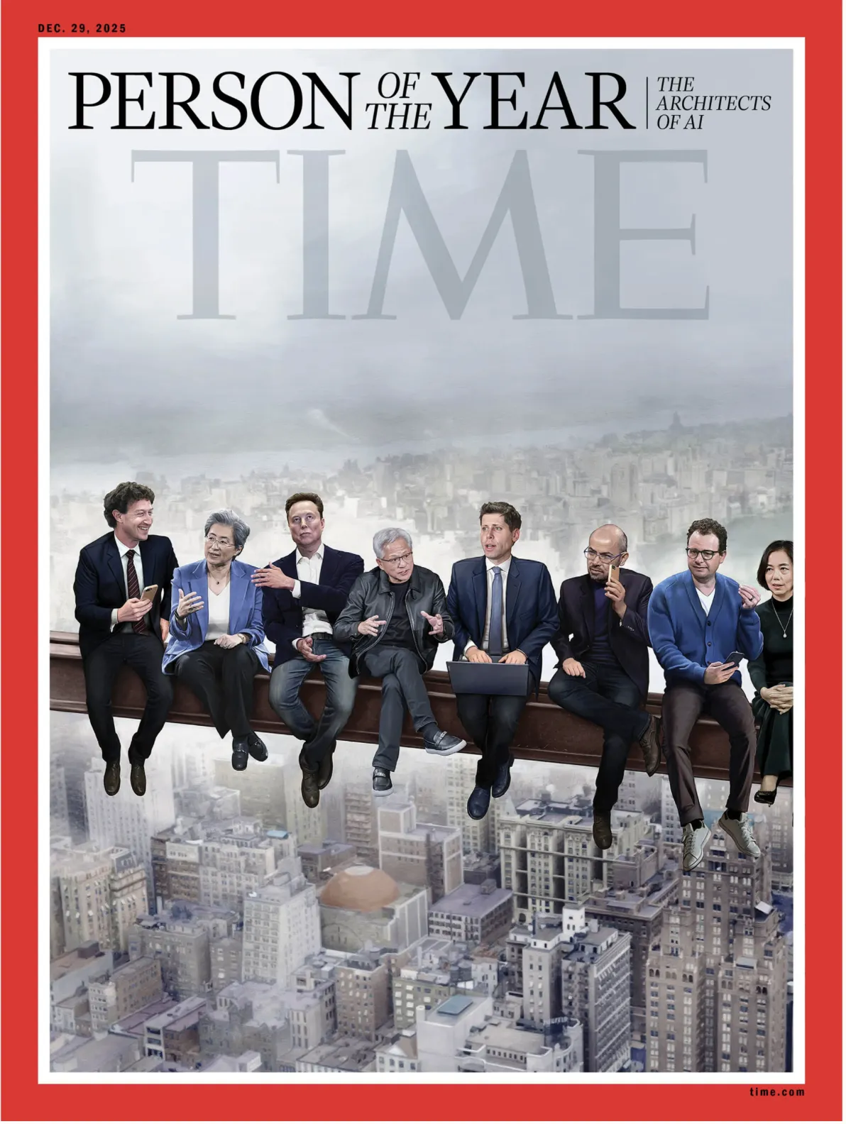 《時代》TIME雜誌列出全球重要AI推手:包括黃仁勳、馬斯克、蘇姿丰、阿莫戴、奧特曼、佐克柏,還有李飛飛。(TIME官網)