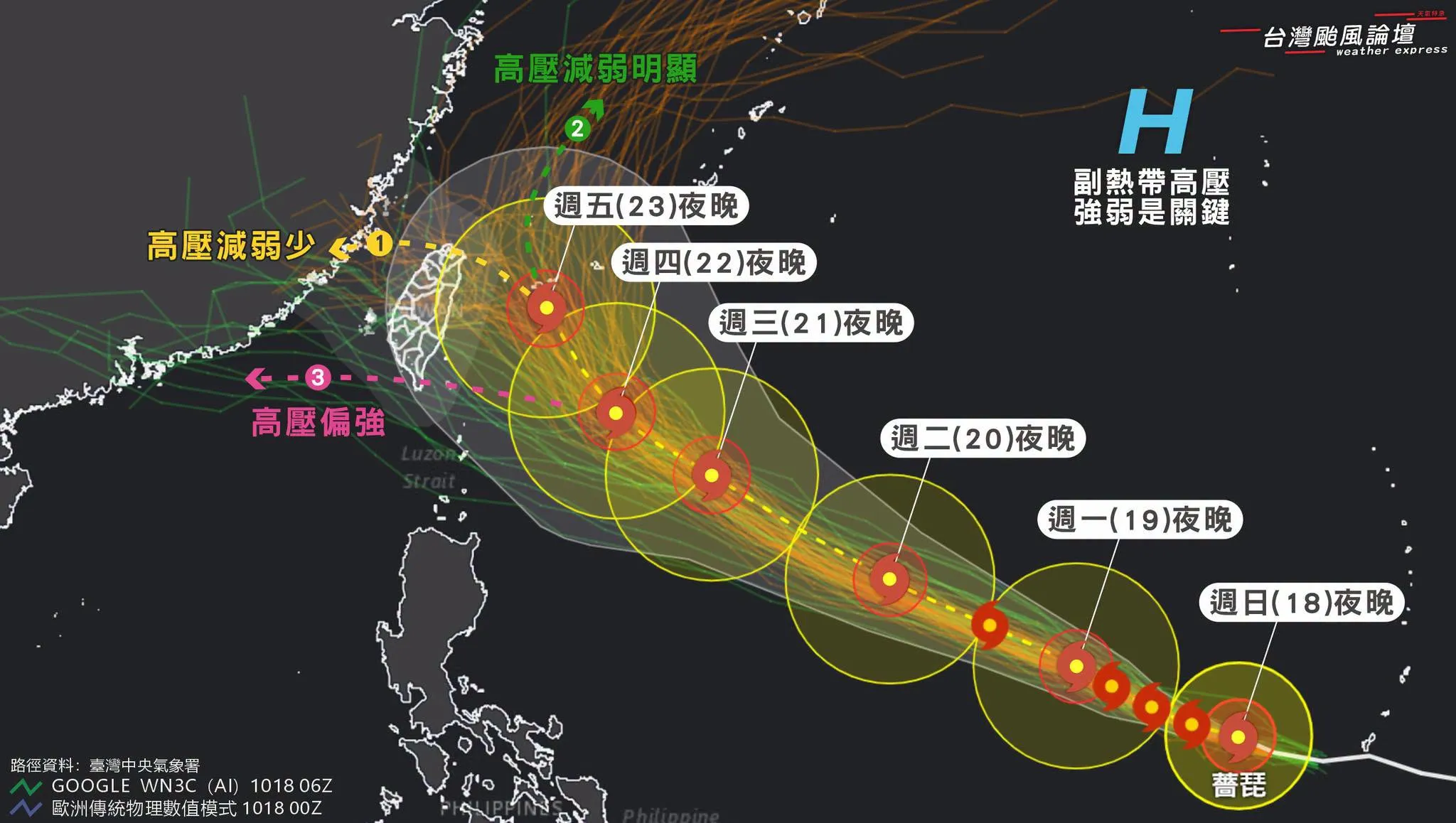 強烈颱風「薔琵」預估路徑。(圖/取自台灣颱風論壇|天氣特急臉書專頁)