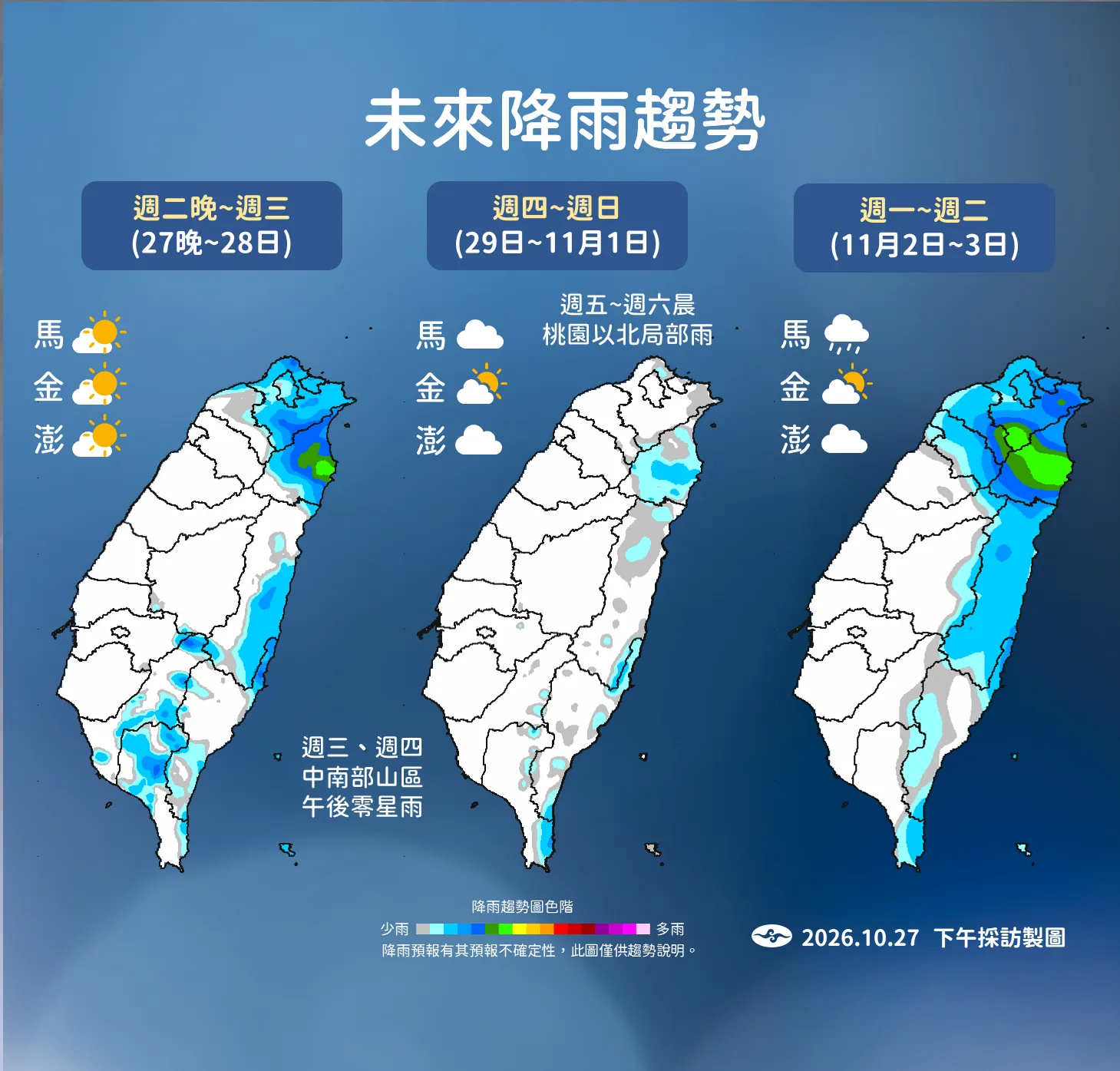 11月28至11月3日未來降雨趨勢。(圖/氣象署提供)