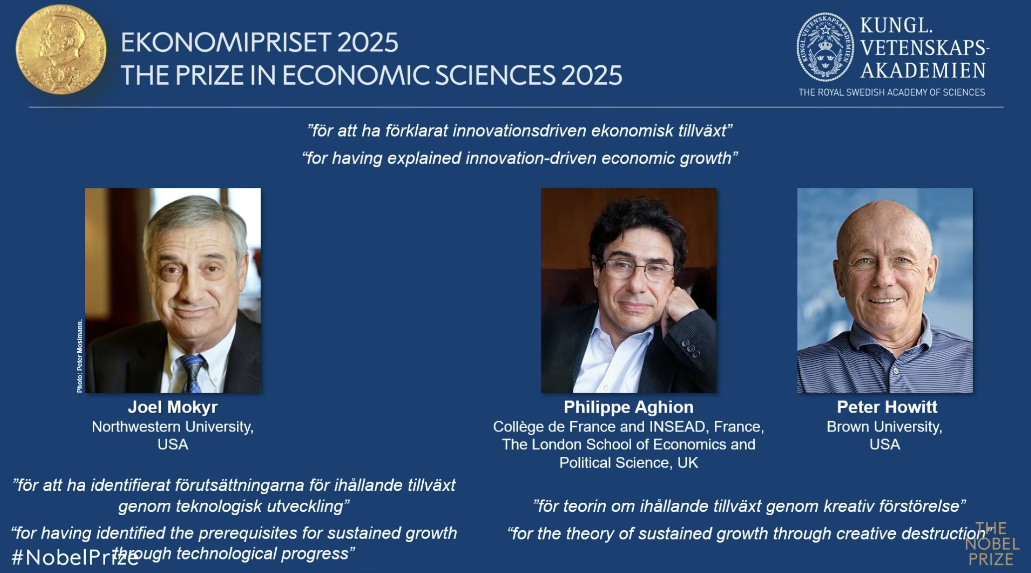 2025年ノーベル経済学賞》「革新主導の経済成長」を解明 モキール氏、アジオン氏、ハウイット氏の3人に | 国際センター | ニュース - 風傳媒日本 語版